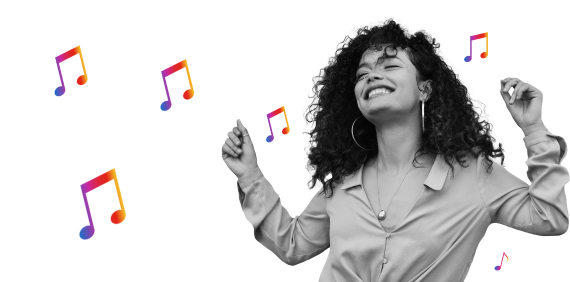 Mujer bailando y notas musicales estilo My